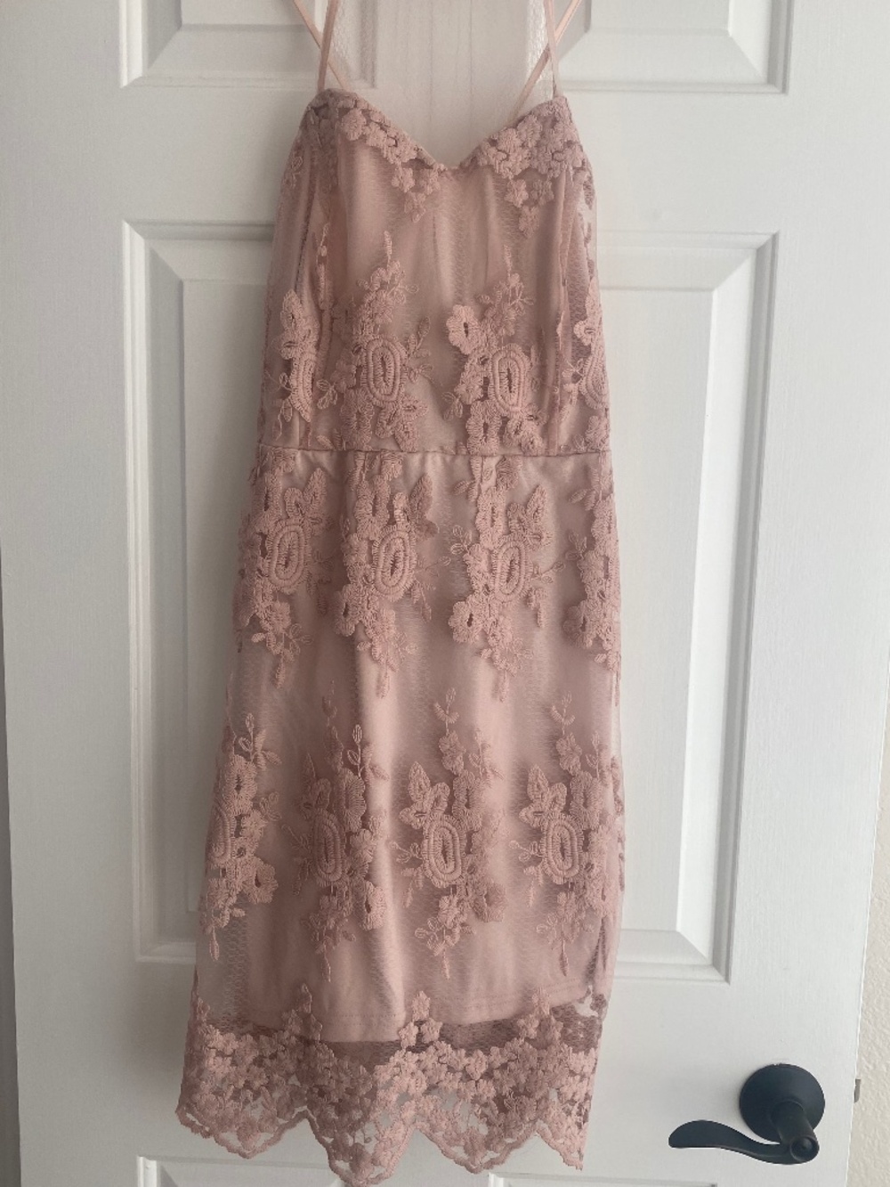 Haute Monde Young Contemporary Pink Embroidered Lace Dress
